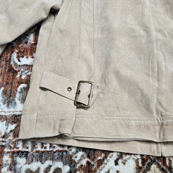 Denim & Co Leather Zip Up Jacket Brown Tan Buckle Accent - Picture 9 of 9